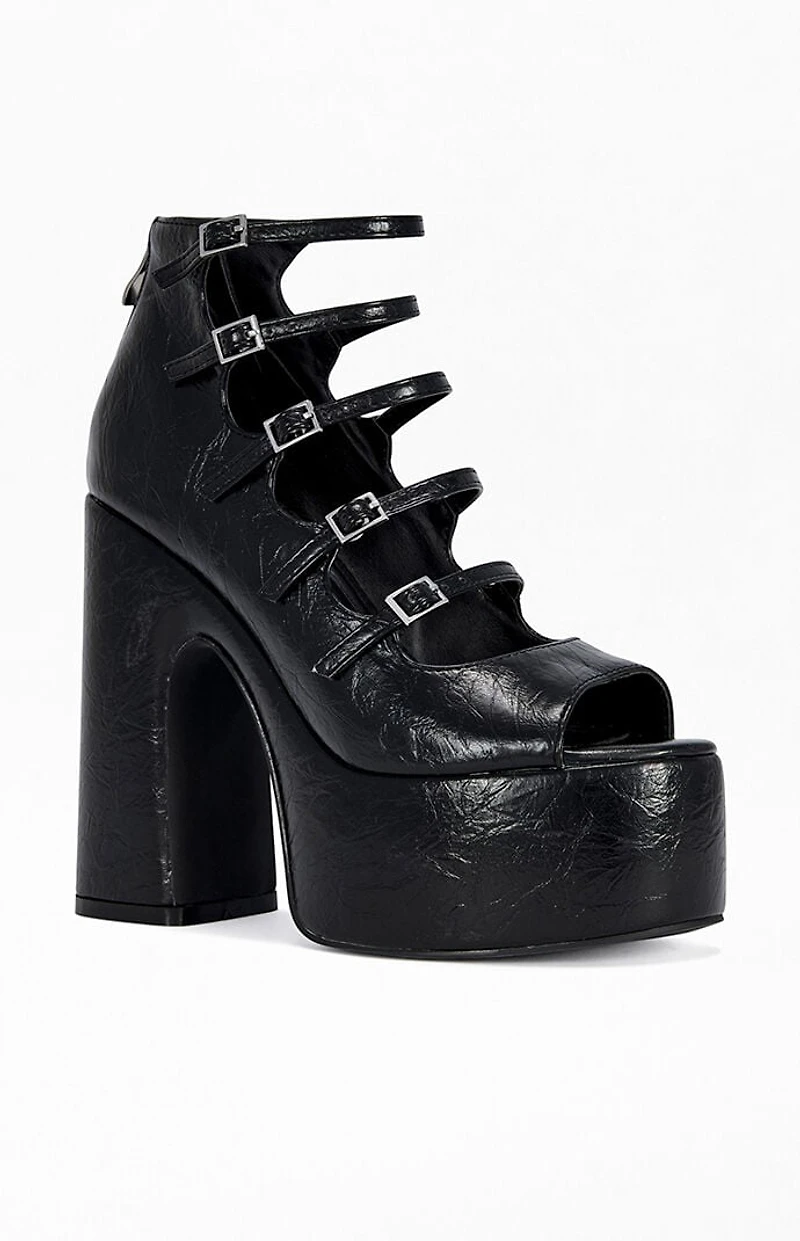 AZALEA WANG Women's Smitten Black Strappy Platform Pumps