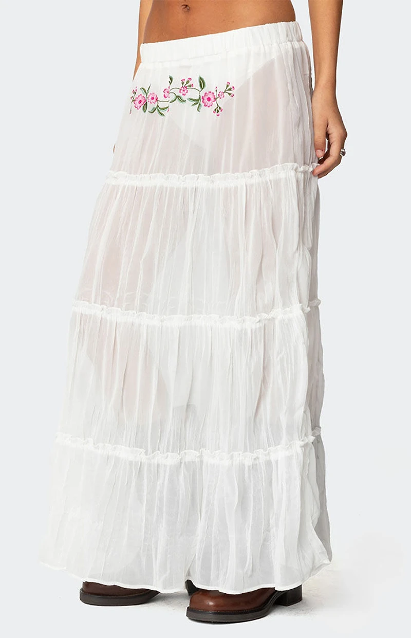 Edikted Tai Embroidered Tiered Maxi Skirt