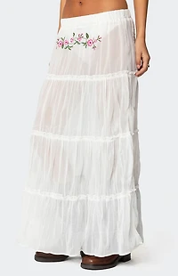 Edikted Tai Embroidered Tiered Maxi Skirt