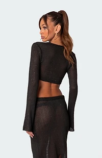 Edikted Micro Sequin Tie Front Knit Crop Top