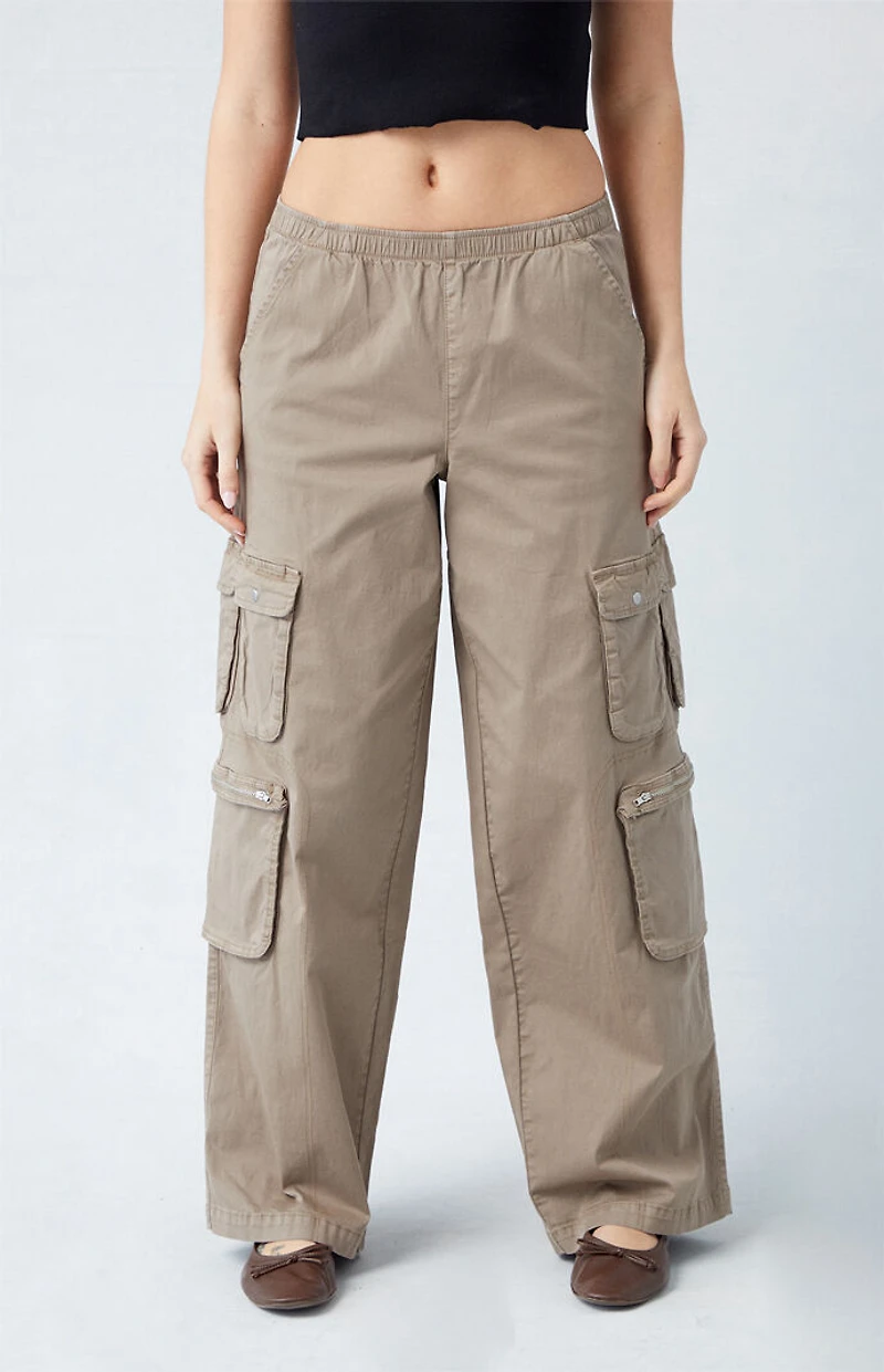 Pacsun Taupe Draped Low Rise Wide Leg Cargo Pants