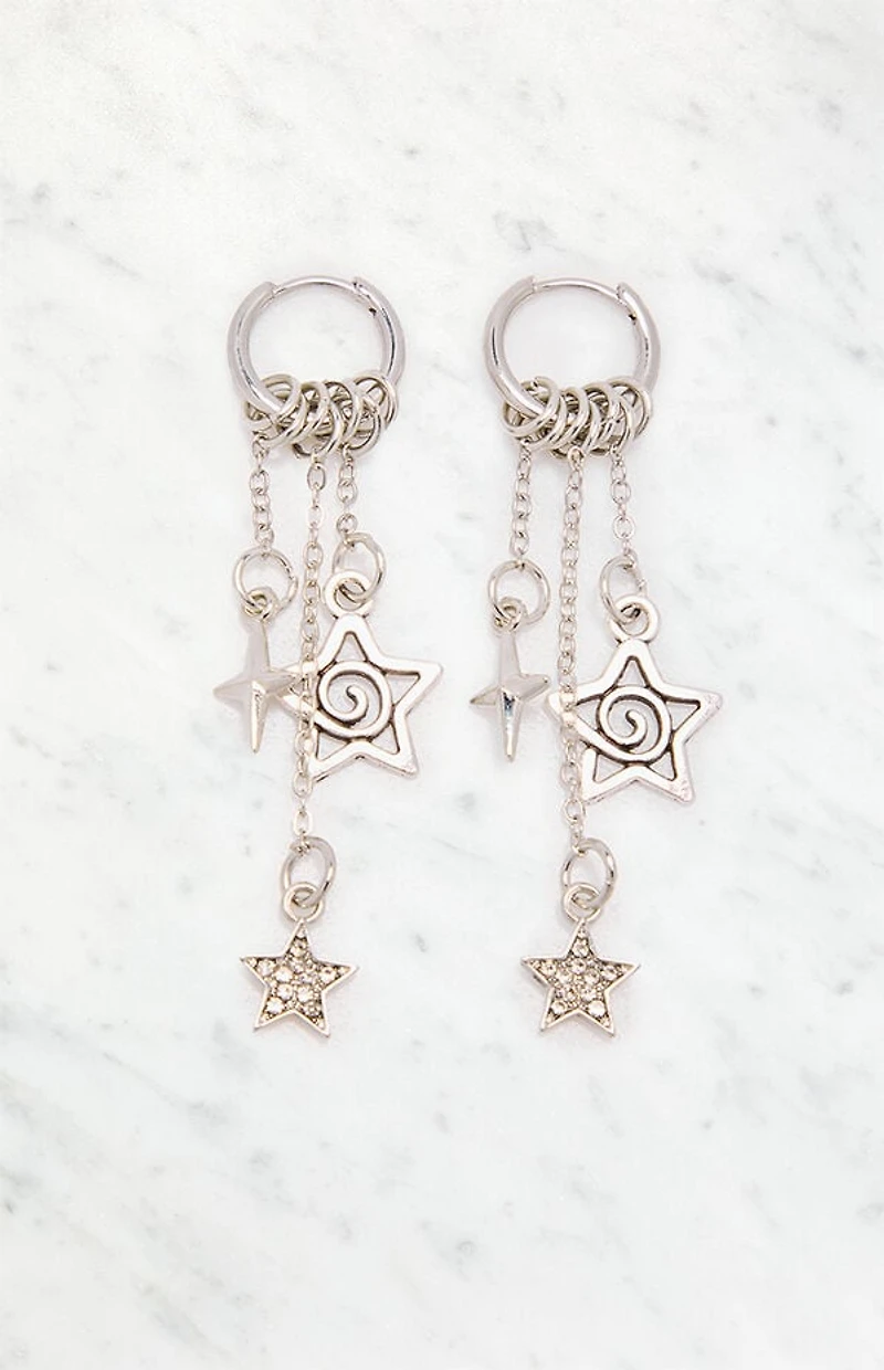 LA Hearts Silver Star Charm Dangle Earrings