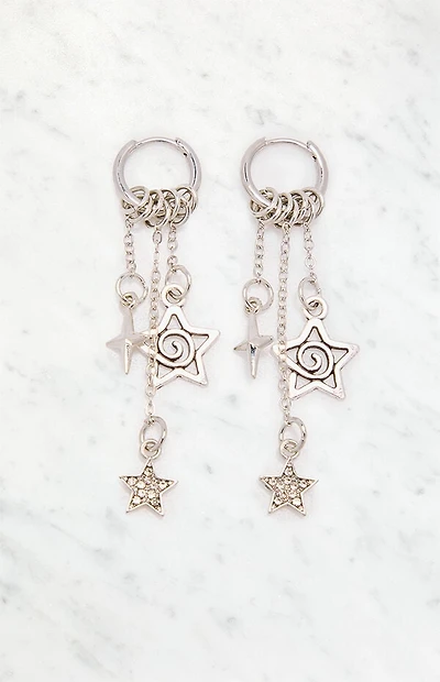 LA Hearts Silver Star Charm Dangle Earrings