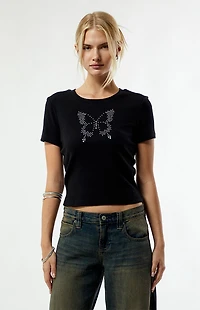 Third Charm Rhinestone Butterfly Skimmer T-Shirt