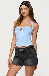 Edikted Caitie Striped Buckle Halter Top