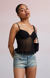 Third Charm Kiki Mesh Sweetheart Ruffle Tank Top