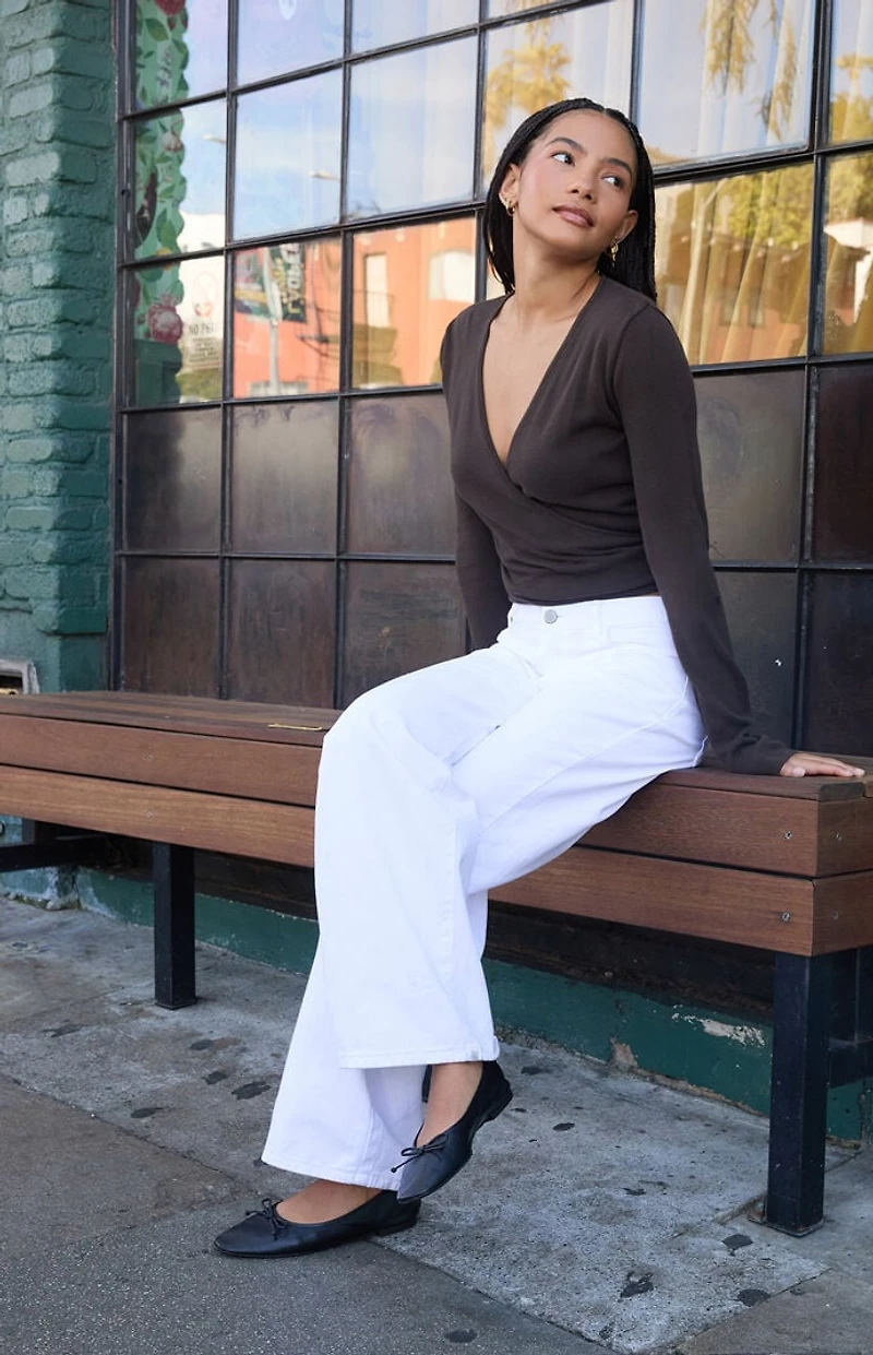 John Galt Brown Wrap Sweater Top