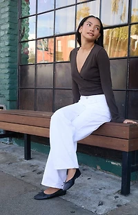 John Galt Brown Wrap Sweater Top