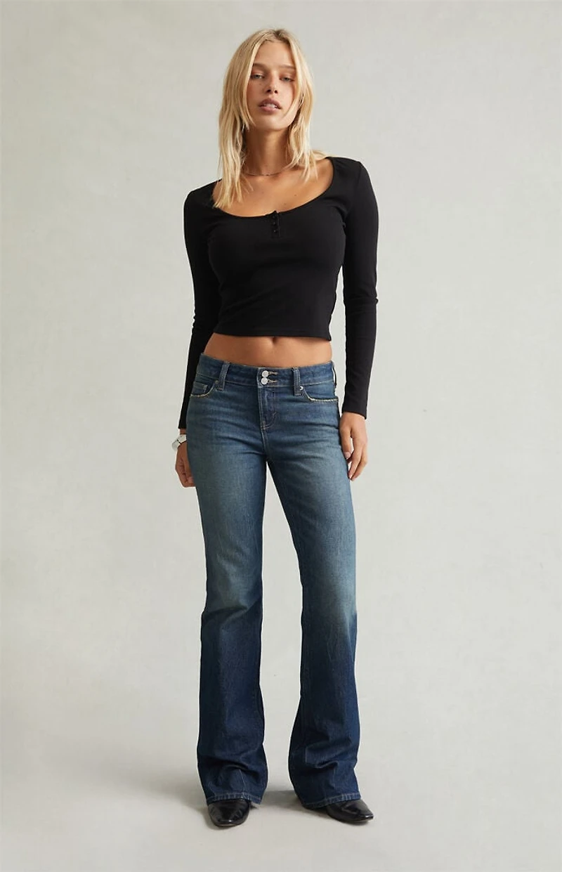 Pacsun Jade Low Rise Bootcut Jeans Stretch Tinted Dark Blue