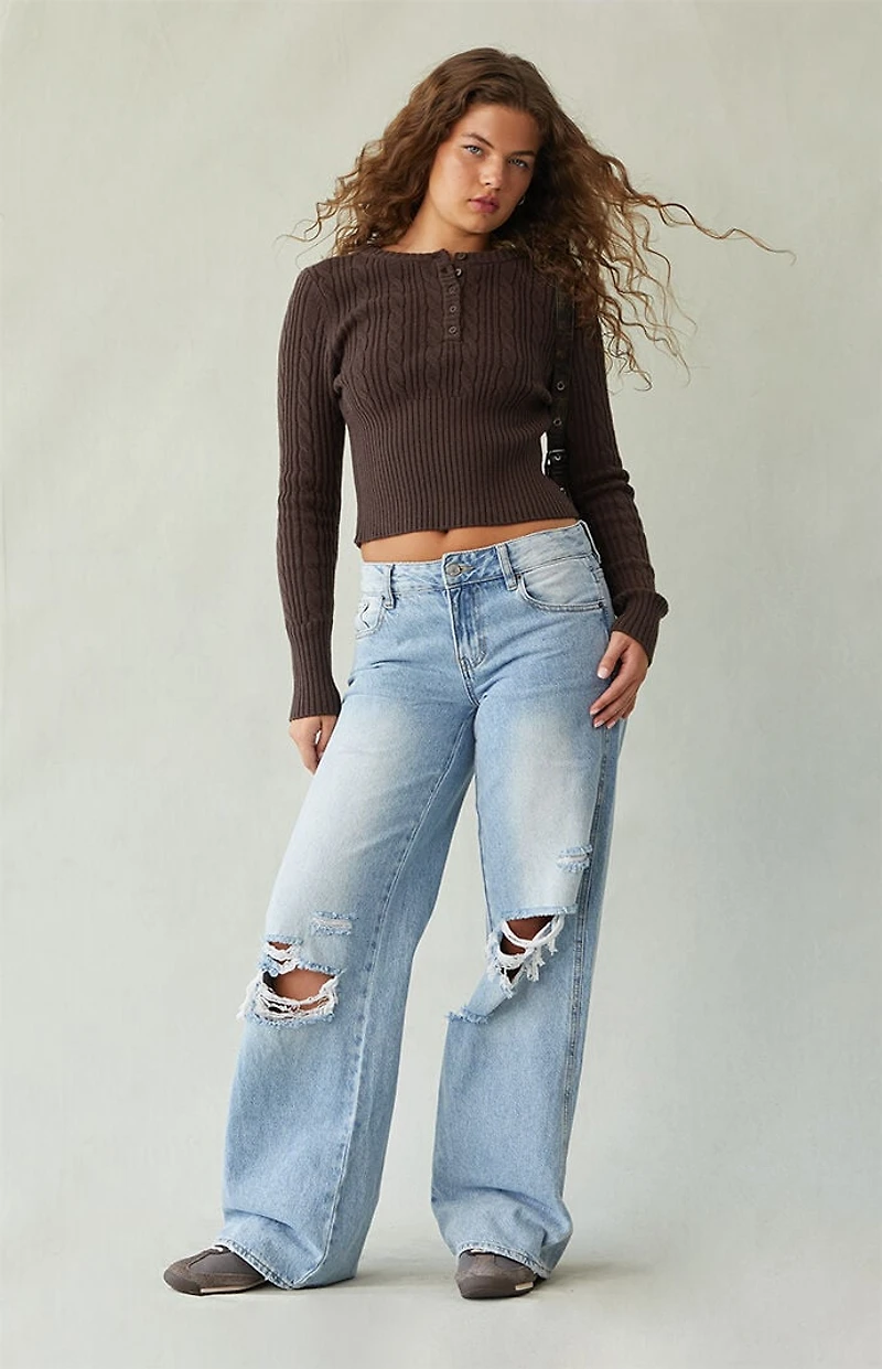 Pacsun Casey Low Rise Baggy Jeans Ripped Knees Medium Indigo