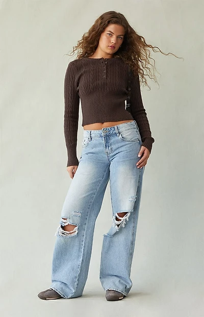 Pacsun Casey Low Rise Baggy Jeans Ripped Knees Medium Indigo