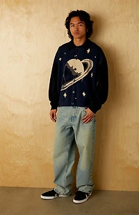Pacsun Navy Space Button-Up Polo Cardigan