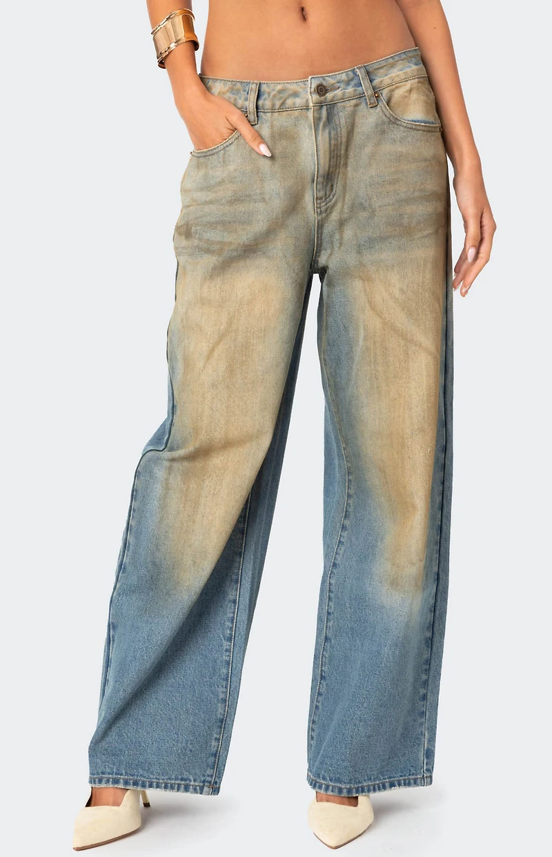 Edikted Muddy Washed Low Rise Jeans
