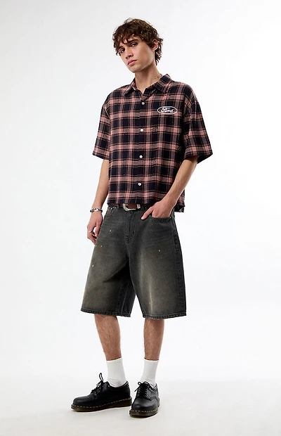FORD Dirty Black Wash Baggy Jean Shorts