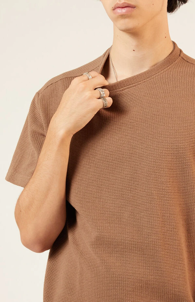 Pacsun Brown Solid Waffle Knit T-Shirt
