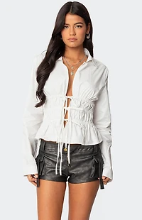 Edikted Sharon Collared Tie Front Top