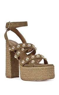 AZALEA WANG Women's Yara Brown Platform Studded Sandals
