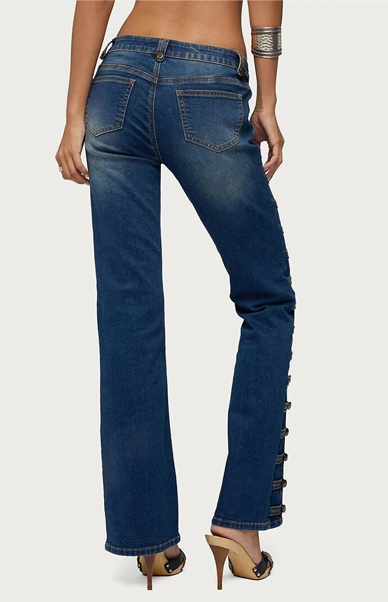 Edikted Button Loop Low Rise Bootcut Jeans