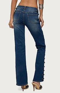 Edikted Button Loop Low Rise Bootcut Jeans