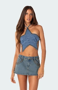 Edikted Starlet Studded Denim Crop Top