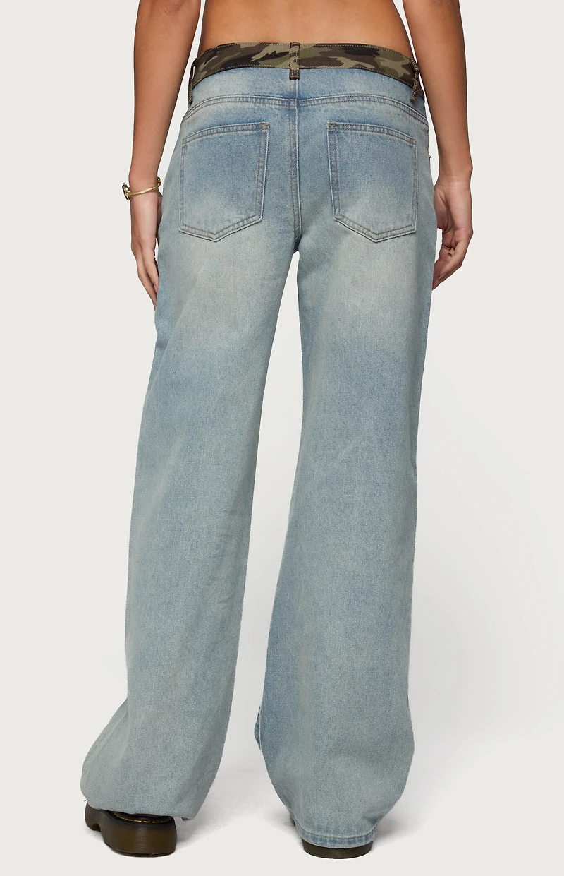 Edikted Camo Waist Low Rise Baggy Jeans