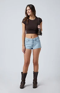 Pacsun Light Indigo Flap Pocket Micro Denim Shorts