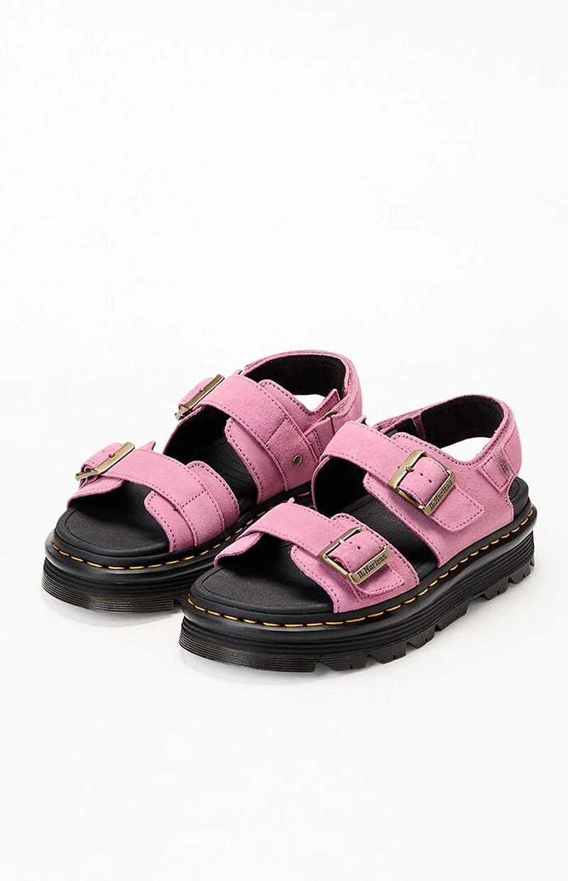 Dr Martens Women's Pink Zebzag Suede Platform Sandals