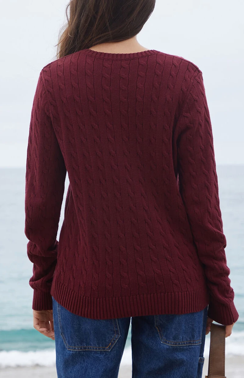 John Galt Burgundy Amalie Cable Knit Cardigan