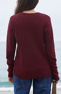 John Galt Burgundy Amalie Cable Knit Cardigan