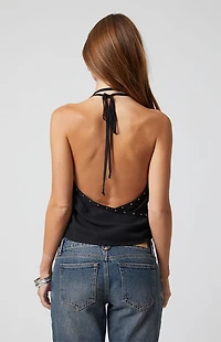 Third Charm Kai Studded Cowl Neck Halter Top