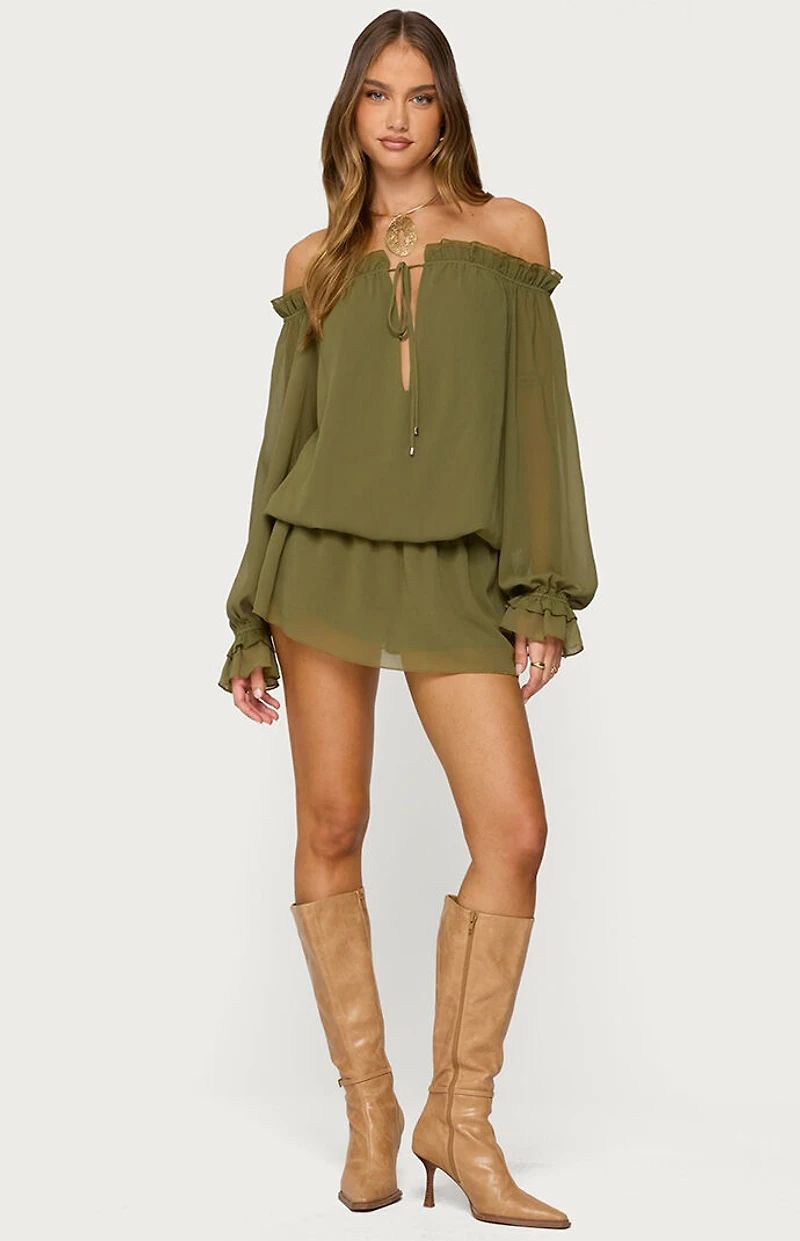 Edikted Delphine Off Shoulder Chiffon Romper