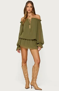 Edikted Delphine Off Shoulder Chiffon Romper