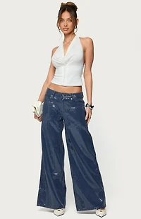 Edikted Mirella Sequin Low Rise Baggy Jeans