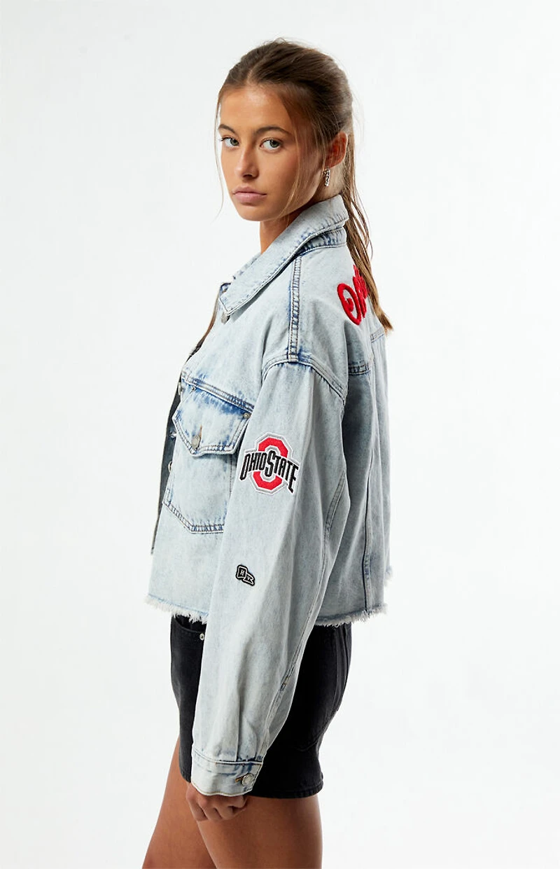 HYPE & VICE Ohio State Buckeyes Frayed Cropped Denim Jacket