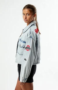HYPE & VICE Ohio State Buckeyes Frayed Cropped Denim Jacket
