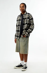 Pacsun Tan & Black Plaid Long Sleeve Flannel Shirt