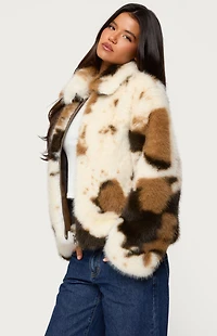 Edikted Rayan Cow Print Faux Fur Jacket