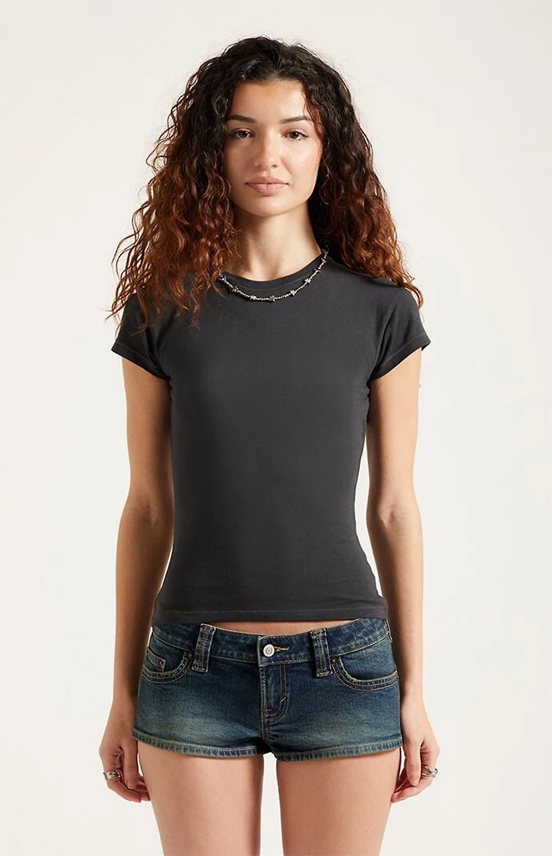 Pacsun Tatum Ultimate Low Rise Denim Micro Shorts Stretch Dark Blue