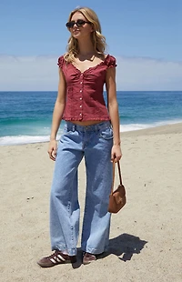 John Galt Burgundy Plaid Elena Top