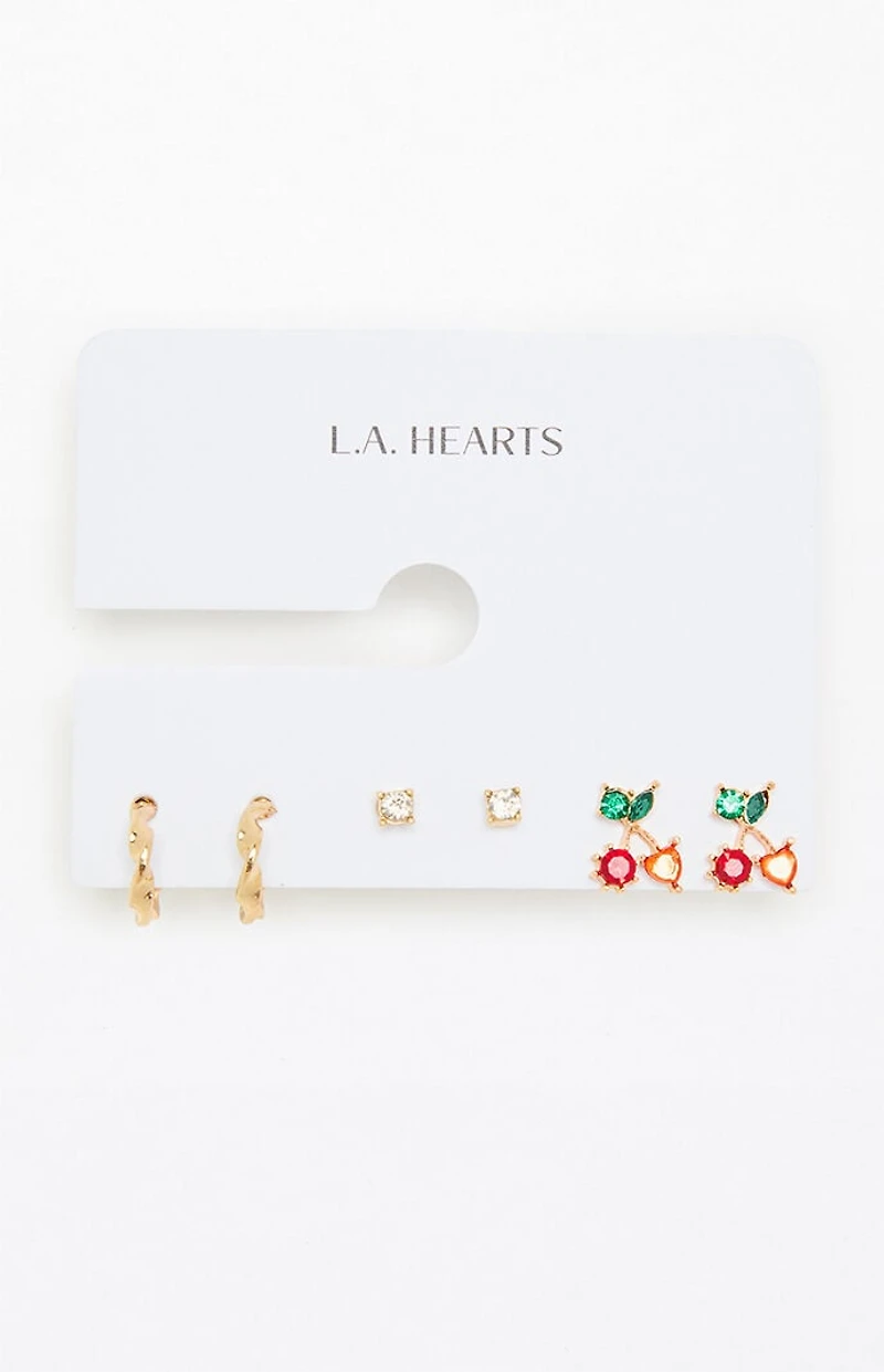 LA Hearts 3 Pack Cherry Earrings