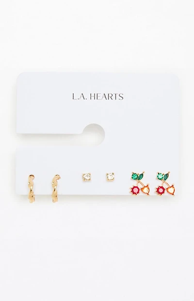 LA Hearts 3 Pack Cherry Earrings
