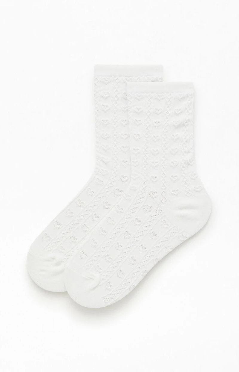 John Galt White Heart Pointelle Socks