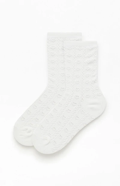 John Galt White Heart Pointelle Socks