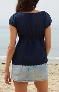 John Galt Blue Blair Short Sleeve Top