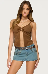 Edikted Split Front Faux Suede Tank Top