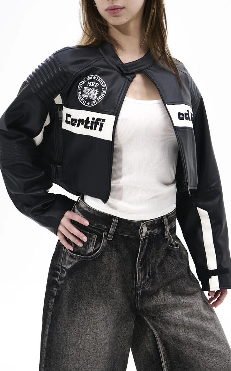 AZALEA WANG Max Black Moto Faux Leather Jacket