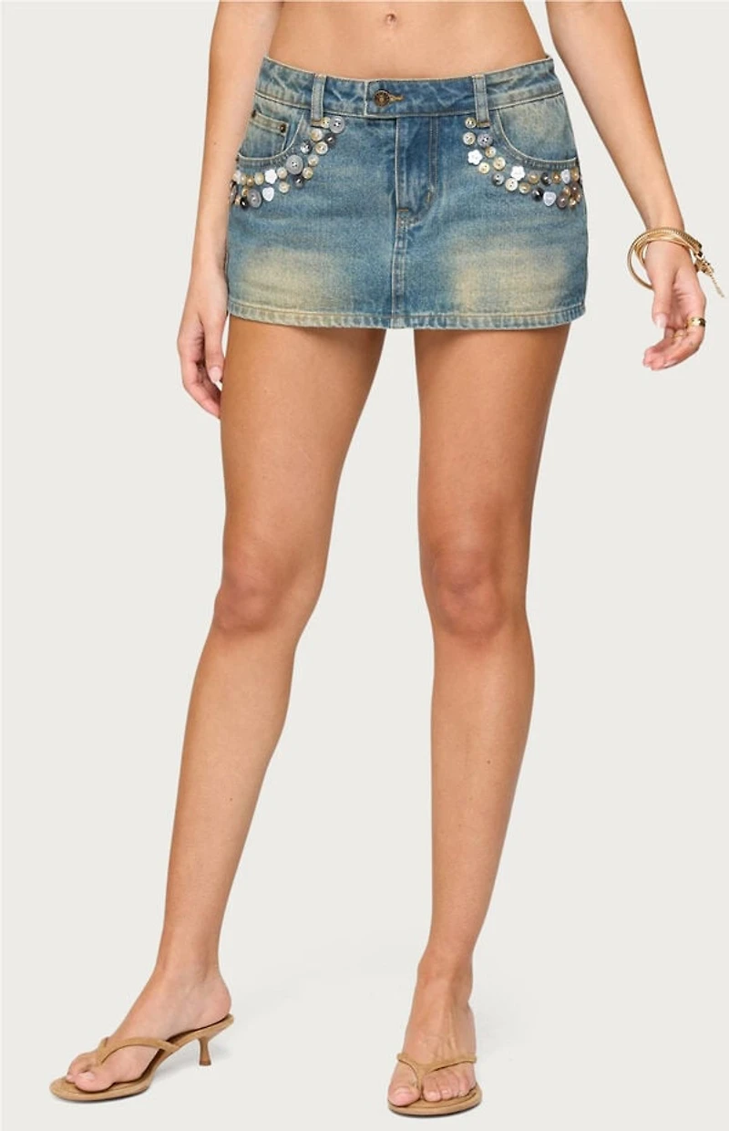Edikted Mixed Buttons Denim Mini Skort