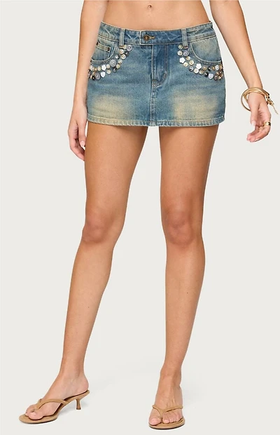 Edikted Mixed Buttons Denim Mini Skort