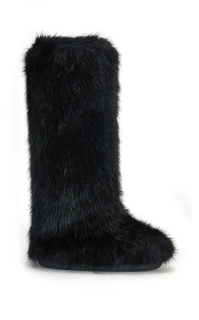 AZALEA WANG Women's Emir Black Faux Fur Flatform Boots