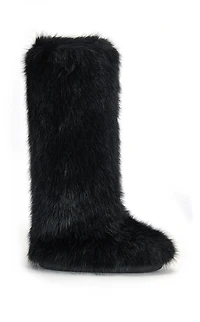 AZALEA WANG Women's Emir Black Faux Fur Flatform Boots